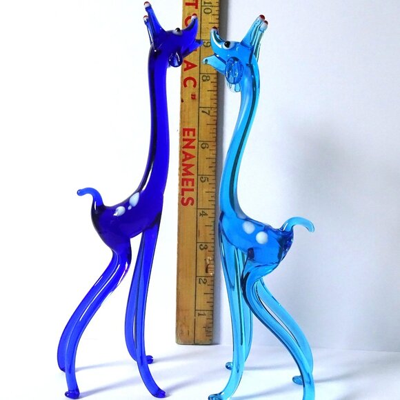 Tall Vintage Blue Glass Giraffes - Picture 2 of 7